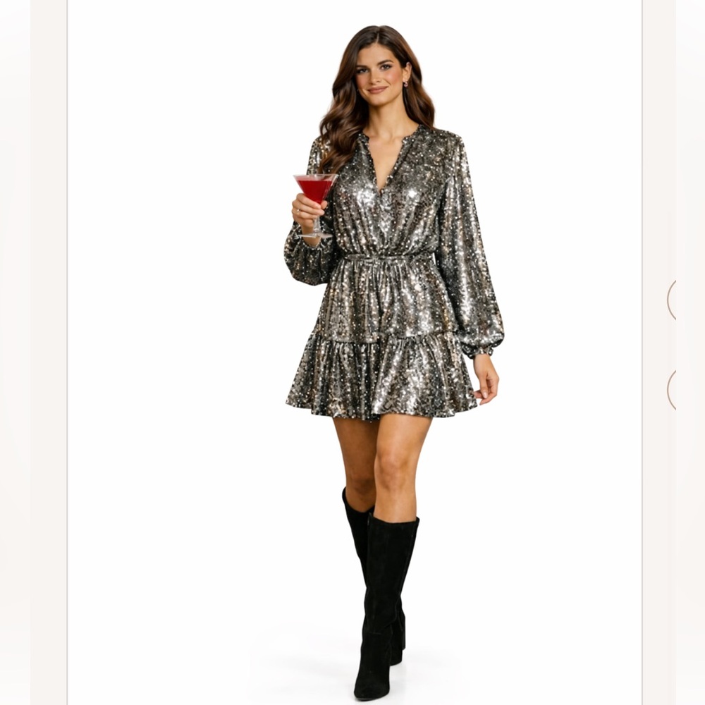 NWT. Alex Marie Sequin Silver Dress. Size 14. NWT